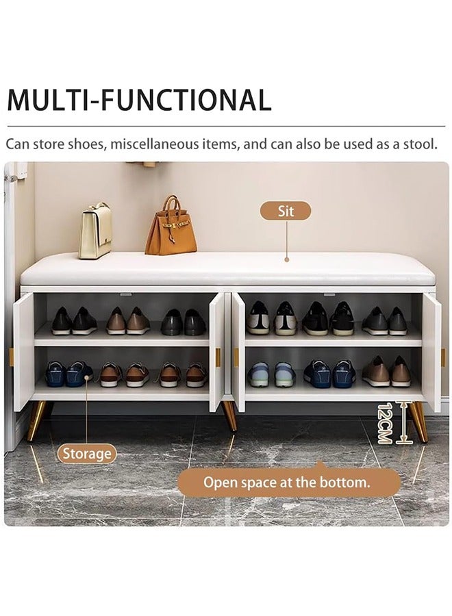 Generic Shoe Bench,Shoe Changing Stool with Padded Seat Cushion,Household Large Capacity Storage Cabinet with 3 Doors - Image 4