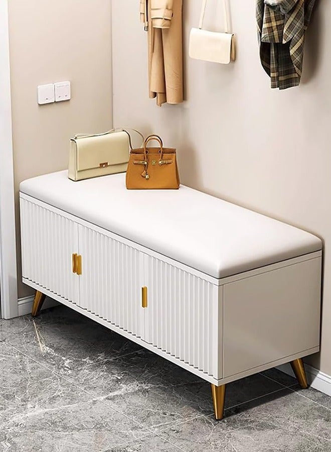 Generic Shoe Bench,Shoe Changing Stool with Padded Seat Cushion,Household Large Capacity Storage Cabinet with 3 Doors - Image 2