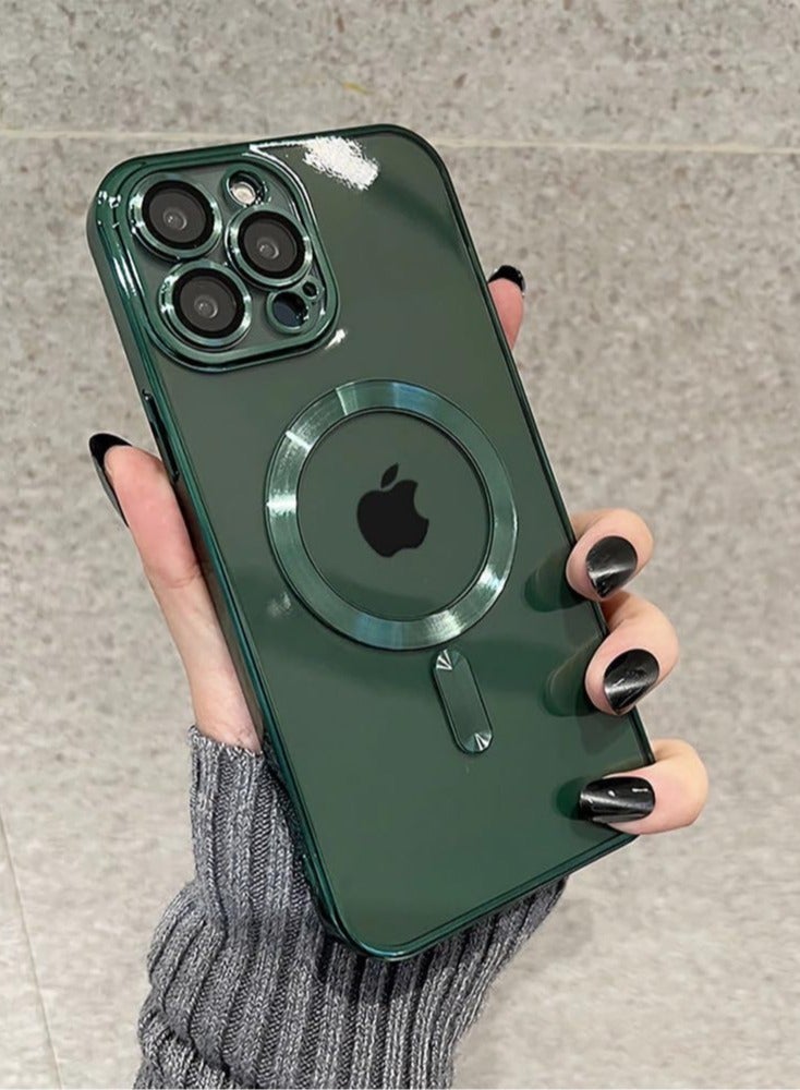 ELTRAZONE Magnetic Case for iPhone 15 Pro Max Case [Compatible with MagSafe] Full Camera Protection Clear Plating Luxury Cover for Women Men Soft TPU Bumper Drop Protective Phone Case (6.7"),Green - Image 3