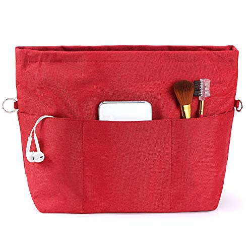 VANCORE Purse Bag Organizer Insert with 13 Pockets, Handbag and Tote Bag Inside Shaper with Zipper (Red, Medium) - Image 1