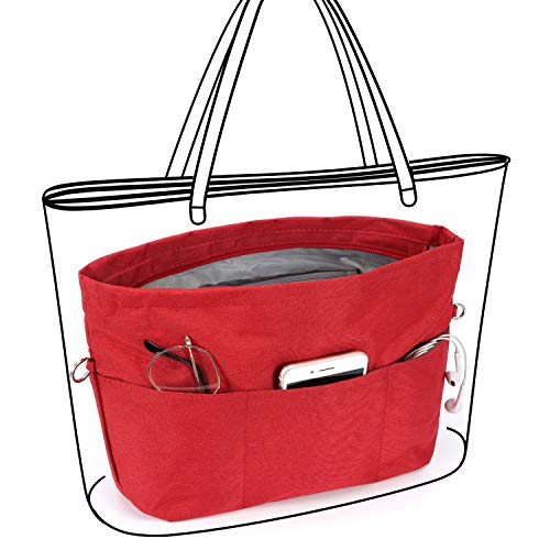 VANCORE Purse Bag Organizer Insert with 13 Pockets, Handbag and Tote Bag Inside Shaper with Zipper (Red, Medium) - Image 4
