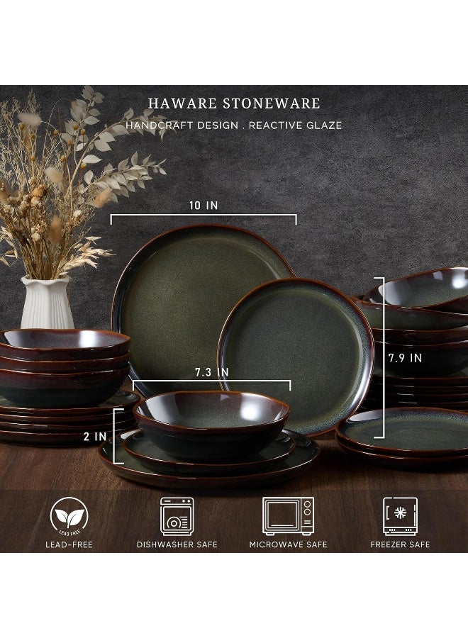 HaWare HaWare Plates and Bowls Set Stoneware Dinnerware Sets 12Piece Handpainted Dishware for 4 Ceramic Dinner Set for Home Kitchen Scratch Resistant Microwave and Dishwasher Safe Reactive Moss Green  - Image 2