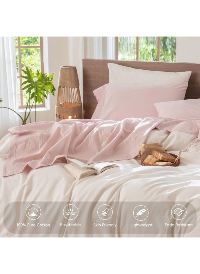 MooMee Bedding Sheet Set 100% Washed Cotton Linen Like Textured Breathable Durable Soft Comfy (Heathered Greyish Pink, Full) - Image 4