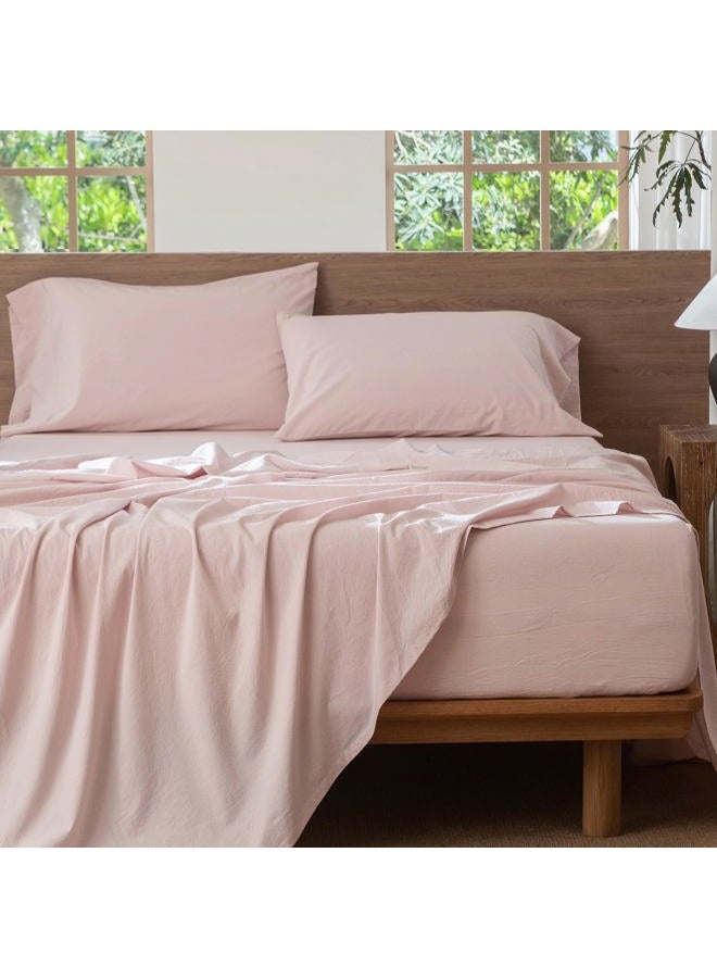 MooMee Bedding Sheet Set 100% Washed Cotton Linen Like Textured Breathable Durable Soft Comfy (Heathered Greyish Pink, Full) - Image 5