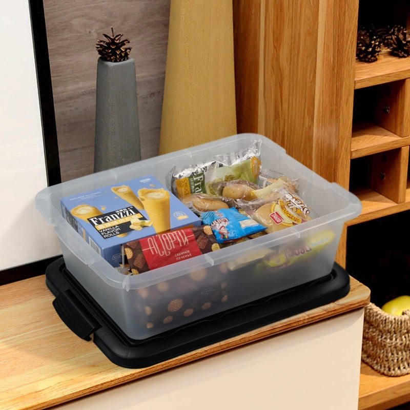 Teyyvn 14 L Clear Storage Box, 2-Pack Plastic Storage Bin with Black Lid - Image 5
