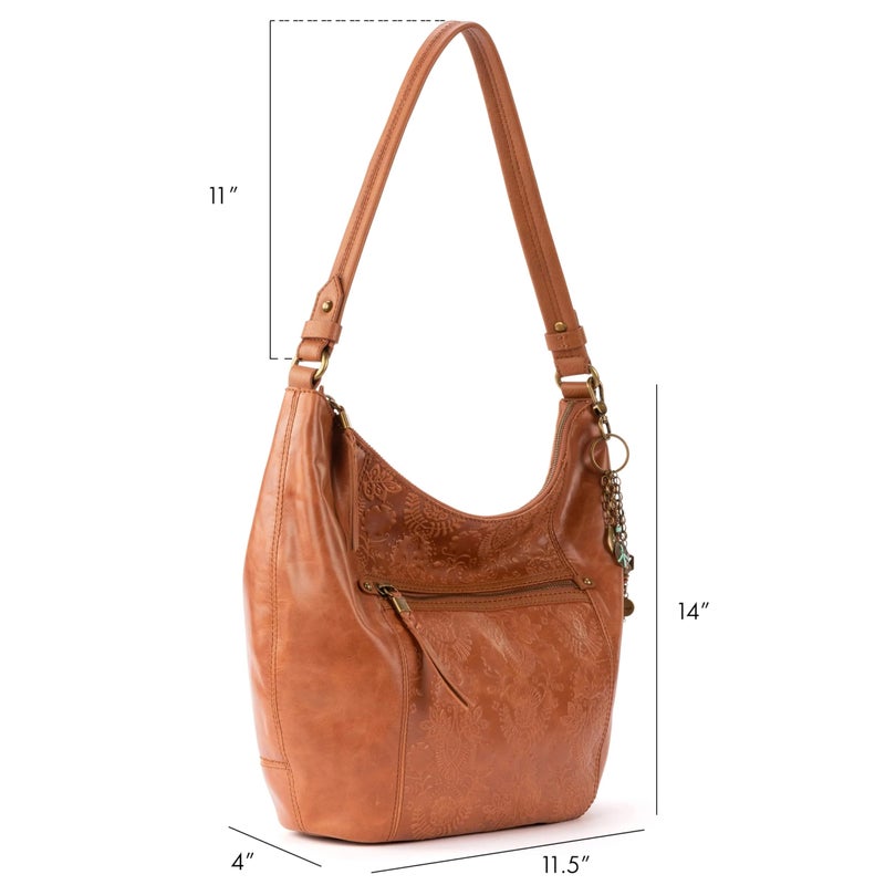 The Sak Sequoia Hobo Bag in Leather, Single Shoulder Strap, Tobacco Floral Emboss - Image 3