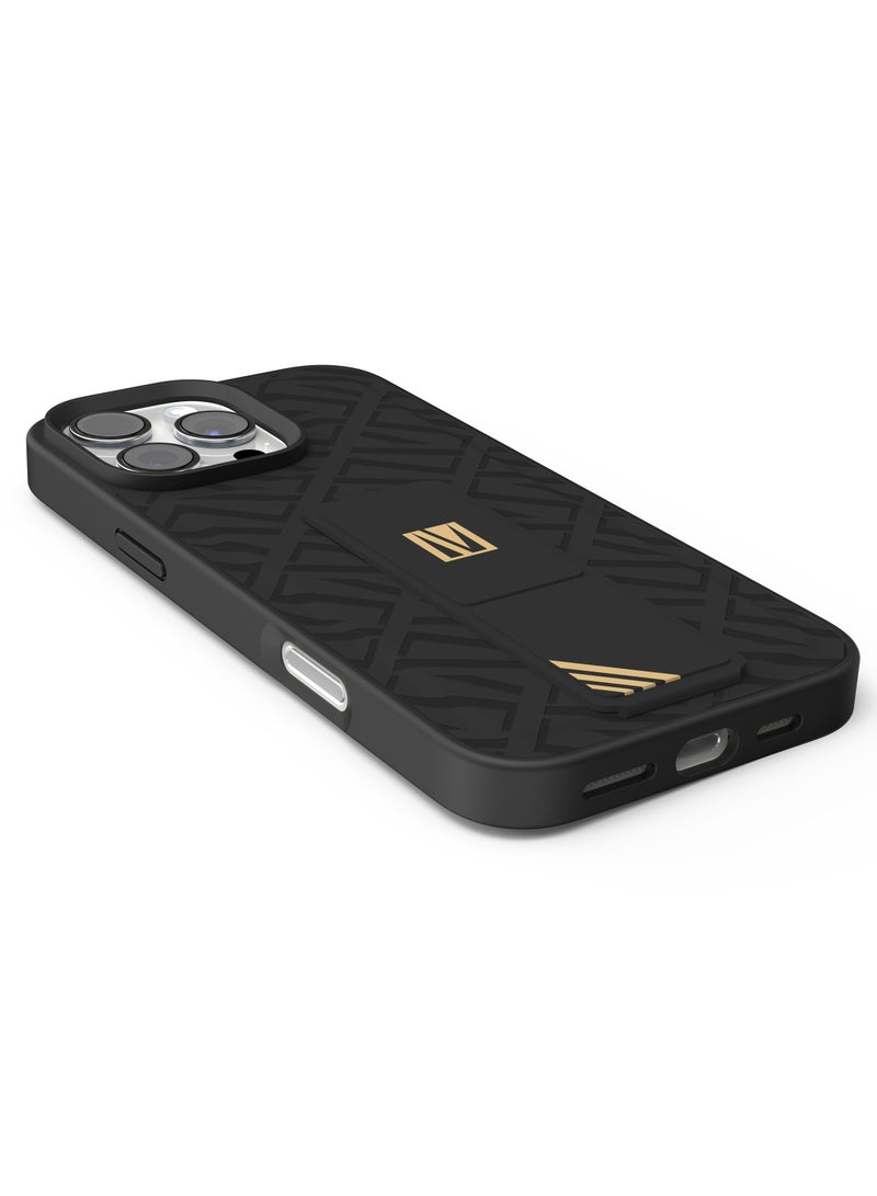 LEVELO iPhone 16 Pro Case Morphix Cuero Cover with Gripstand / Easy Snap On / Slim Caseless Feel / Multiple Protective Layers / Impact Resistance Back Cover - Black - Image 4