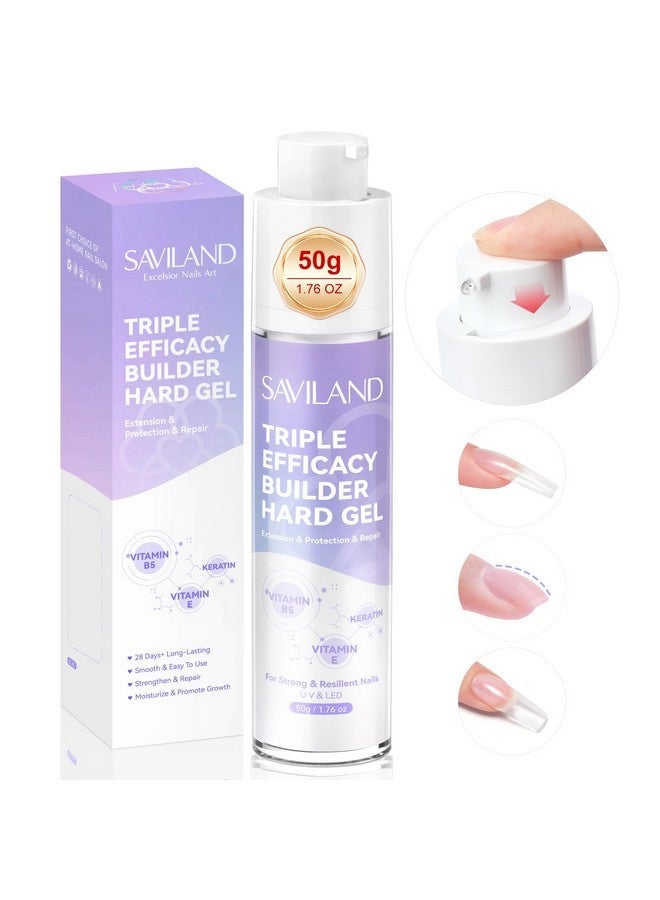 Saviland Clear Builder Nail Gel: 50 G Gel Builder For Nails Thickening Vitamin E B5 Kerain Nail Strengthener Extension Gel Innovative Pressing Bottle Builder Hard Gel For Thin Damaged Nail Repair&Care  - Image 1