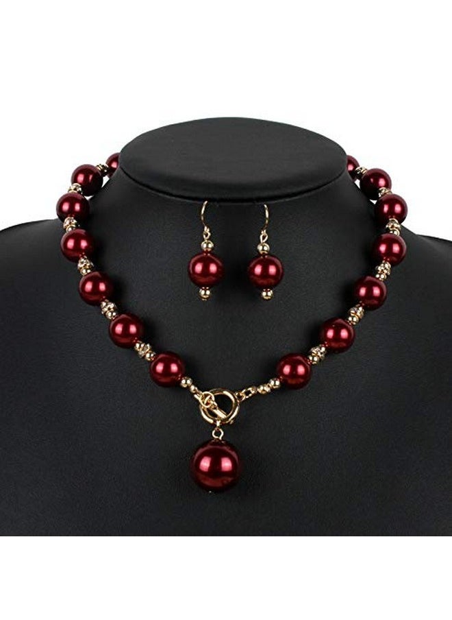 Chunky Simulated Pearl Choker Necklace Drop Dangle Earrings Crystal Large Bib Big Round Beaded Strand Multicolor For Women Brides Costume Statement 1920S Christmas Wedding Jewelry Set-Wine Red - pzsku/ZE4417FCE12F27ACDFF92Z/45/_/1735817380/820113c3-633a-49f1-b52d-92e355f90b13