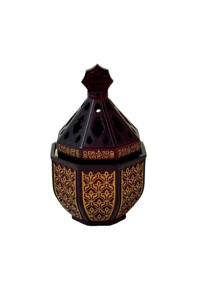 مبخرة راتنجية مع صينية معدنية ذهبية - حامل حرق العود لتنقية الهواء الداخلي/ديكور المنزل/التأمل، مبخرة فحم عالمية، مبخرة بخور، مبخرة راتنجية من اللبان والعود - مناسبة لليوجا والمنتجعات الصحية والعلاج بالروائح والديكور المنزلي والمكاتب، مبخرة راتنجية عربية كلاسيكية مع صينية معدنية ذهبية - مبخرة بخور تقليدية - Image 1