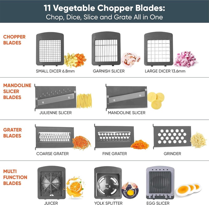 RK Vegetable Chopper Slicer Onion Dicer, Multi 22-in-1 Veggie Mandoline Food Cutter for Tomato Fruit with Lemon Squeezer, E-Recipe, 11 Blades, Egg Separator & Slicer, Container - Image 3
