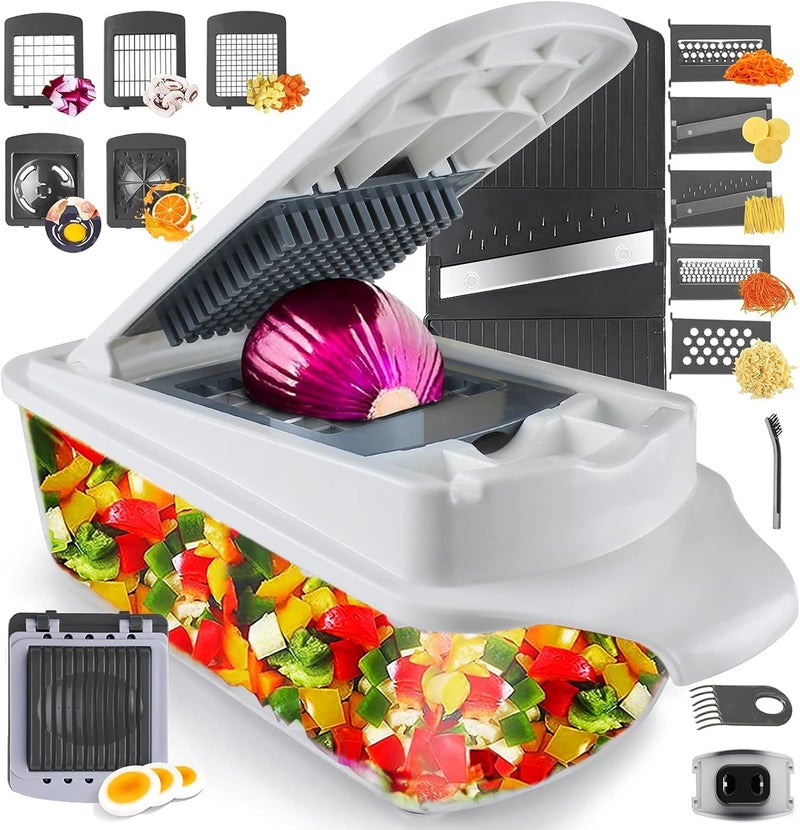RK Vegetable Chopper Slicer Onion Dicer, Multi 22-in-1 Veggie Mandoline Food Cutter for Tomato Fruit with Lemon Squeezer, E-Recipe, 11 Blades, Egg Separator & Slicer, Container - Image 1