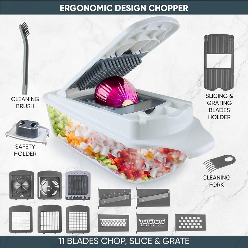 RK Vegetable Chopper Slicer Onion Dicer, Multi 22-in-1 Veggie Mandoline Food Cutter for Tomato Fruit with Lemon Squeezer, E-Recipe, 11 Blades, Egg Separator & Slicer, Container - Image 5