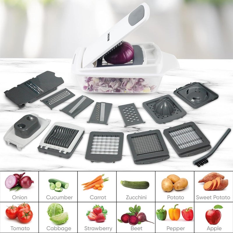 RK Vegetable Chopper Slicer Onion Dicer, Multi 22-in-1 Veggie Mandoline Food Cutter for Tomato Fruit with Lemon Squeezer, E-Recipe, 11 Blades, Egg Separator & Slicer, Container - Image 4