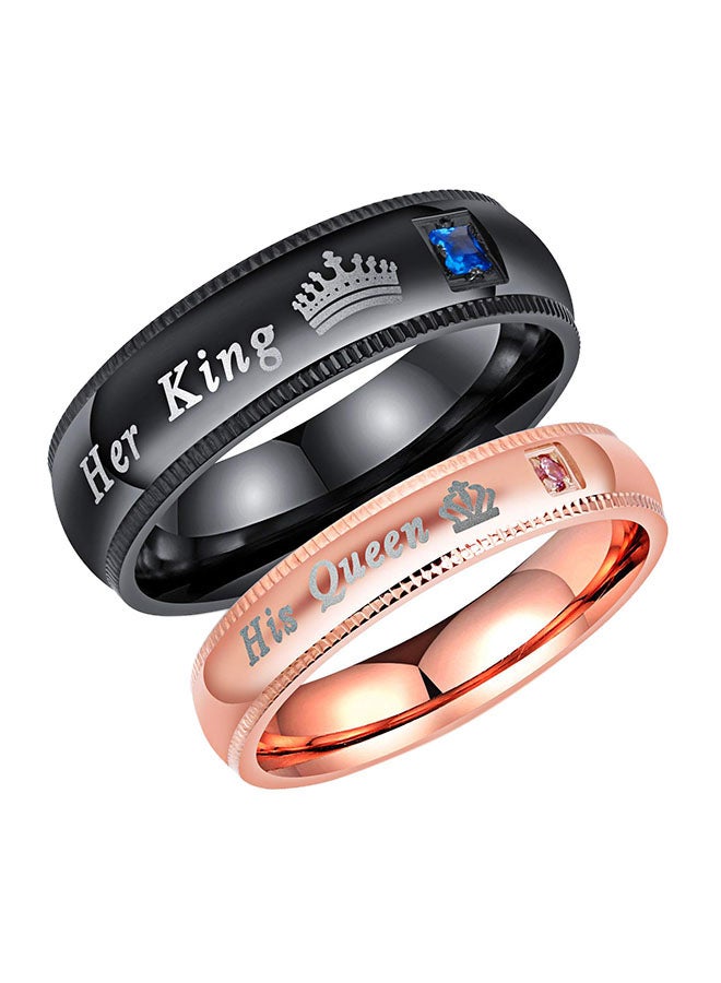 LineAve 2-Piece Stainless Steel His Or Her King Couple Matching Wedding Band Ring - Image 1
