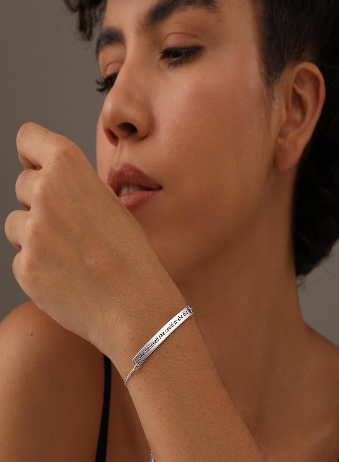 LeCalla سوار بولو قابل للتعديل من الفضة الإسترلينية 925 للنساء | سوار بولو خفيف الوزن "هي آمنت أنها تستطيع، لذا فعلت" هدية لها - Image 2