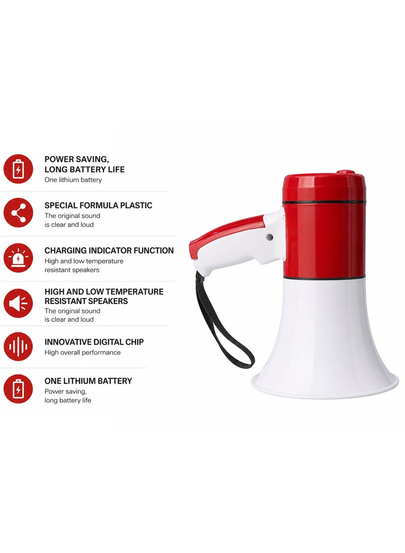 Lacoz Portable Rechargeable Handheld Megaphone Speaker with Siren Function, Loud Voice Amplifier for Events, Crowd Control, Sports, School & Outdoor Announcements Red White - Image 3