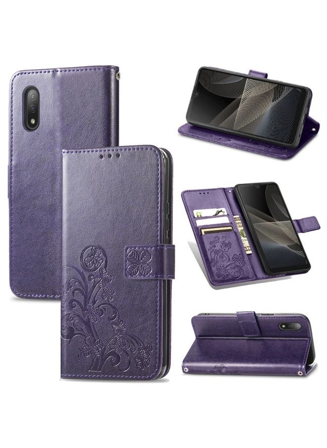 HuHa - Case Cover For For Sony Xperia Ace II Four-leaf Clasp Embossed Buckle Mobile Phone Protection Leather Case with Lanyard & Card Slot & Wallet & Bracket Function(Purple) - Image 1