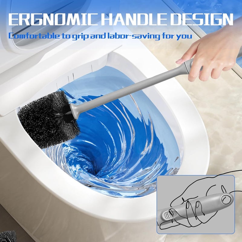 AONEZ Toilet Brush and Holder 4 Pack with Long Handle - Non-Slip Grip Toilet Bowl Brush Set for Deep Cleaning Bathroom, Toilet Scrubber- Gray - Image 3