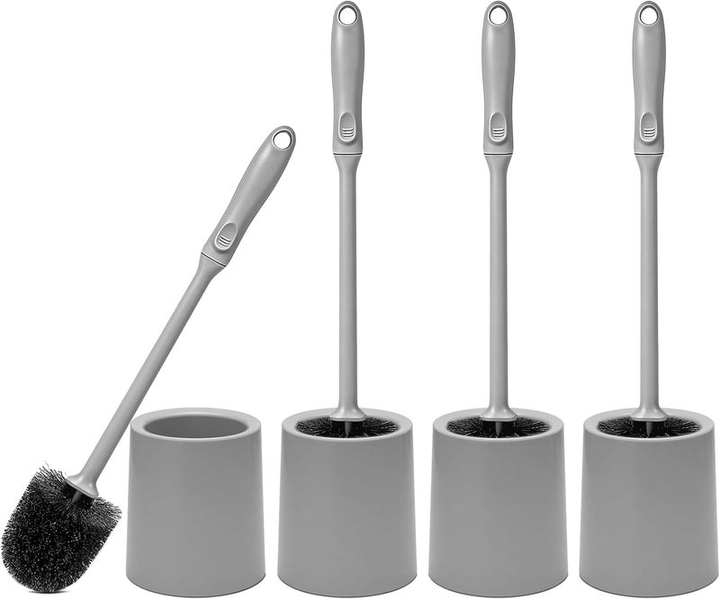 AONEZ Toilet Brush and Holder 4 Pack with Long Handle - Non-Slip Grip Toilet Bowl Brush Set for Deep Cleaning Bathroom, Toilet Scrubber- Gray - Image 1
