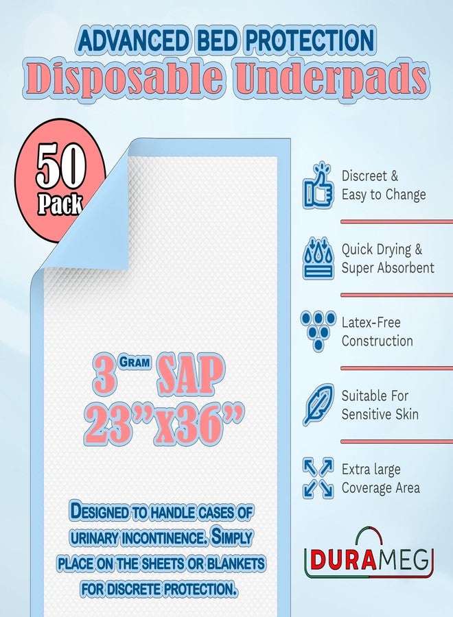 Durameg Disposable Blue Puppy Pads -23" X 36" [50 Pack] Pee Pads for Dogs, Hospital Grade Dog Pads, Ideal for Training and Travel, Togo Underpads for Puppies, Adults, and Pets - Image 2