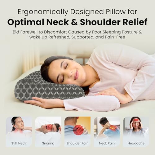 CareFoam Memory Foam Cervical Neck Pillow | 2 Years Warranty | Pain Relief Sleep, Improves Posture Spinal Alignment, Neck Pain Relief | Queen 19 x 11 x 3.5 Inch | Black Jacquard Cover | Pack of 2 - Image 4