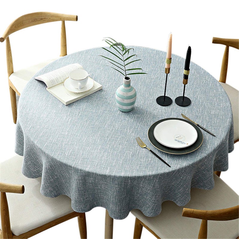 Fhberni Heavy Weight Round Tablecloth Decorative Solid Color Table Cover Cotton Linen Table Cloth for Kitchen Dining Home Tabletop Decoration Light Blue Round  70