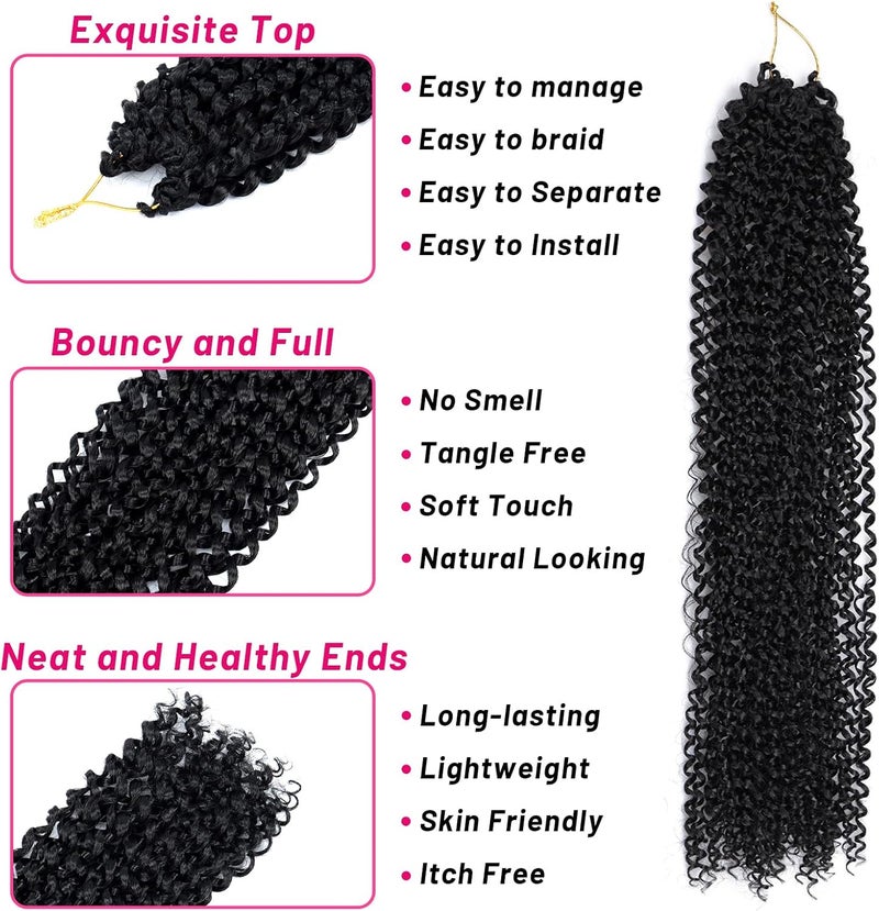 Dorsanee Passion Twist Hair 22 Inch 7 Packs Water Wave Crochet Hair Long Bohemian Curly Braiding Hair for Butterfly Locs, Faux Locs, Boho Style Spring Twist Crochet Braids (1B#) - Image 5