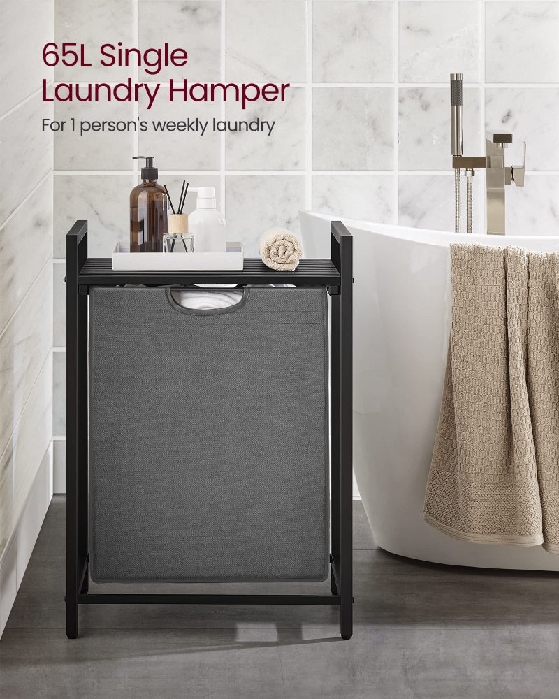 VASAGLE Laundry Hamper, Laundry Basket, Laundry Sorter with A Pull-Out and Removable Bag, Shelf, Metal Frame, 17.2 Gallons (65 L), 19.7 x 13 x 28.4 Inches, Gray and Black UBLH101G01 - Image 3