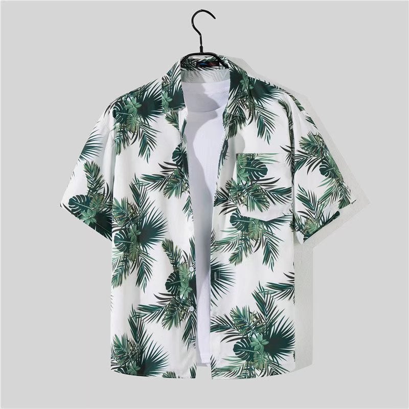 Mens Loose Hawaiian Beach Shirt Shorts Set Navy (shorts)  - Image 2