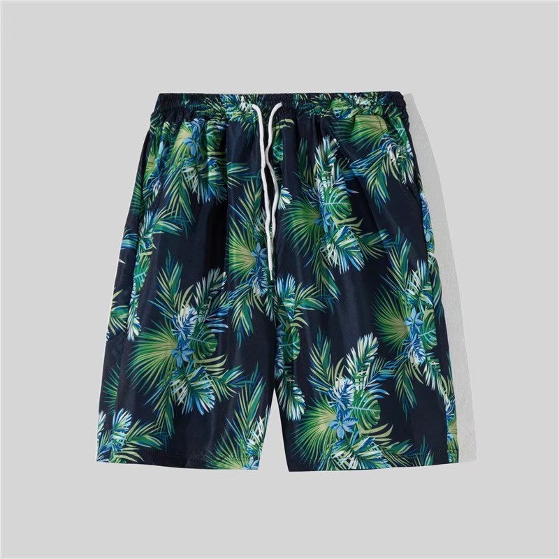 Mens Loose Hawaiian Beach Shirt Shorts Set Navy (shorts)  - Image 1