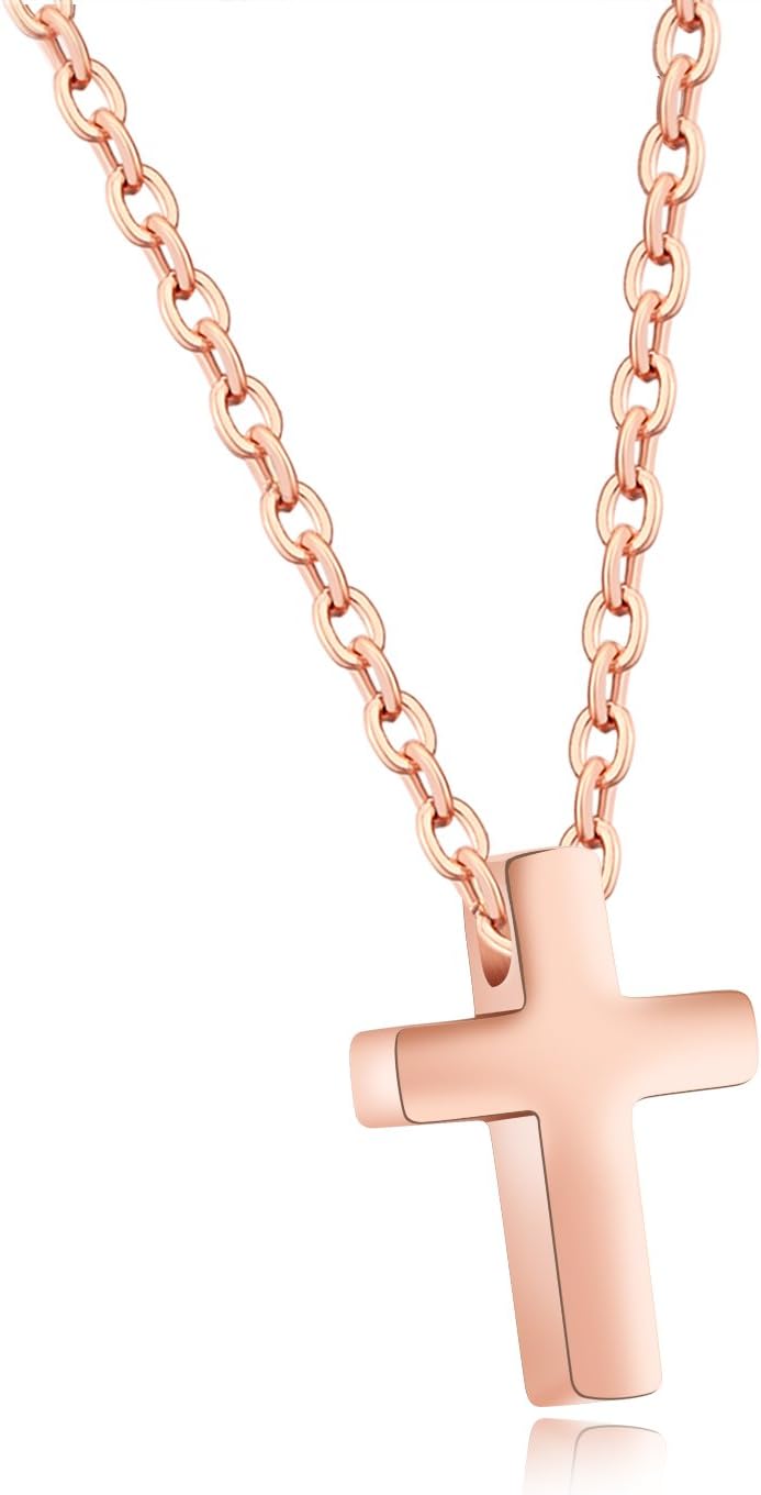TEMICO Tiny Simple Cross Pendant for Children Boys Girls Stainless Steel Small Necklace with 16" Chain - Image 1