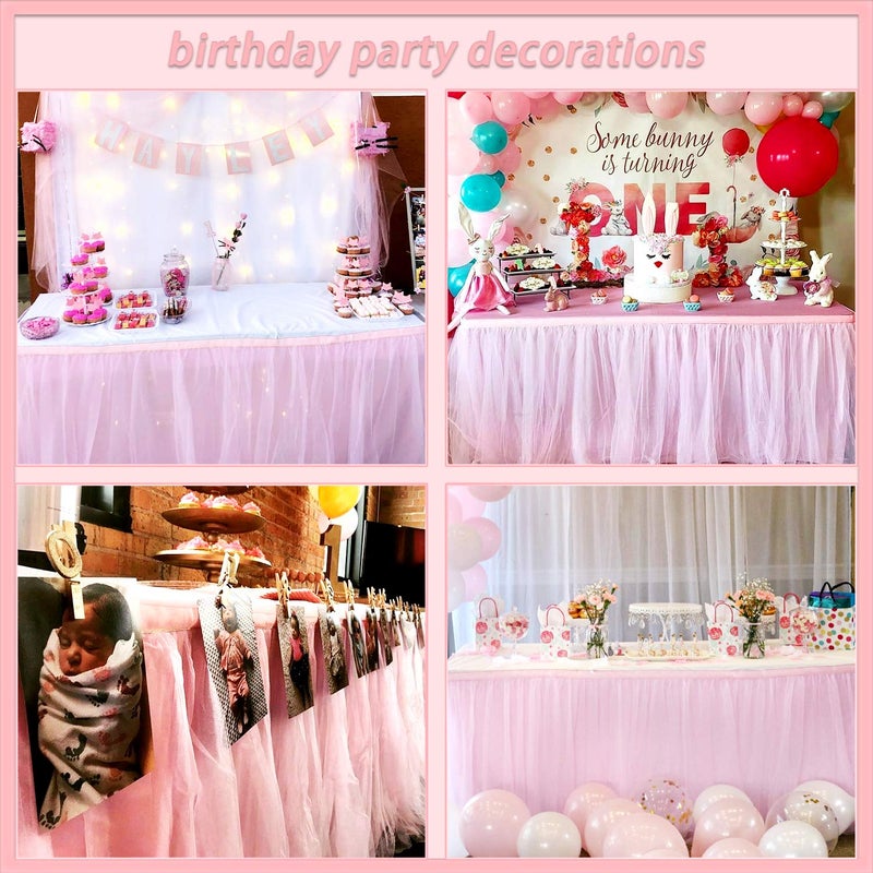 Suppromo 6ft Pink Tulle Table Skirt Baby Shower Tablecloth for Rectangle Tables or Round Tables Pink Ruffle Tutu Table Skirts for Princess Girls Birthday Party Cake Dessert Table Decorations - Image 3