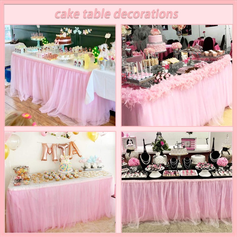 Suppromo 6ft Pink Tulle Table Skirt Baby Shower Tablecloth for Rectangle Tables or Round Tables Pink Ruffle Tutu Table Skirts for Princess Girls Birthday Party Cake Dessert Table Decorations - Image 4