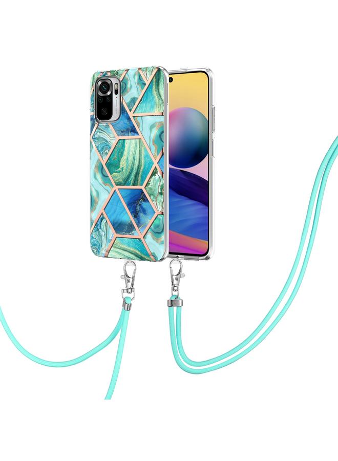 Case For Xiaomi Redmi Note 10s/Note 10 4G Electroplating Splicing Marble TPU Phone Case with Lanyard