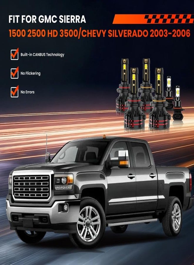 KAUNBAST Compatible for GMC Sierra 1500 2500HD 3500/Chevy Silverado 2003 2004 2005 2006 Driving Light Bulbs Combo, 6500K White 800% Brightness, Direct Installation, 6-Pack - Image 2
