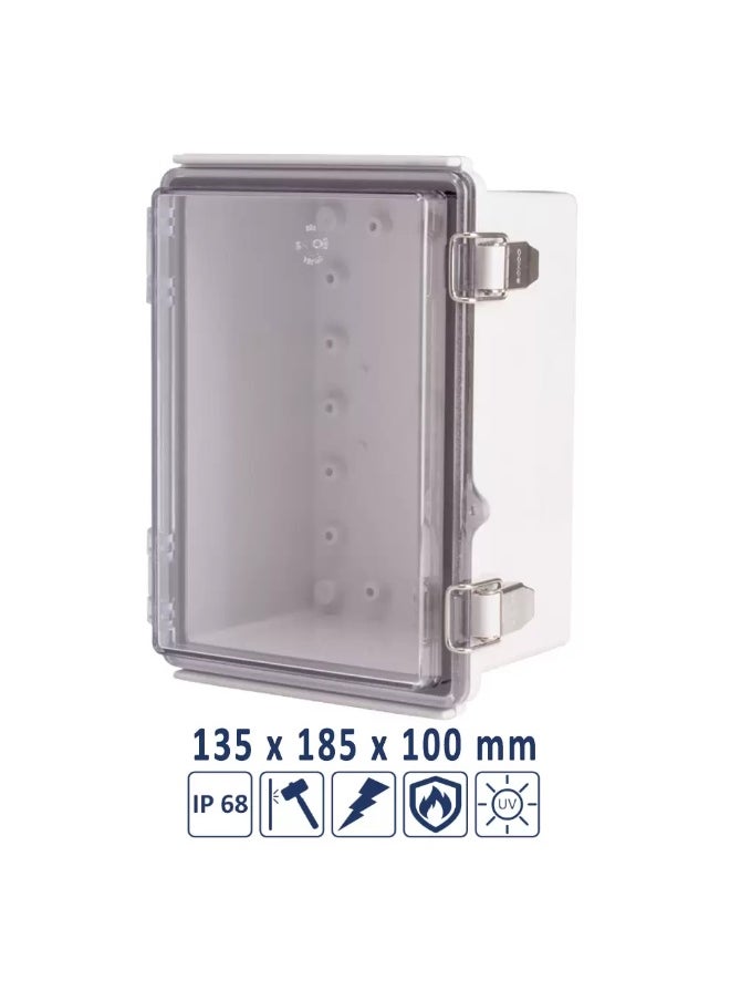 Elitco Hinged Plastic Waterproof Box, 135 x 185 x 100 mm, Clear Cover, IP68, Enclosure Box for Electrical Projects 