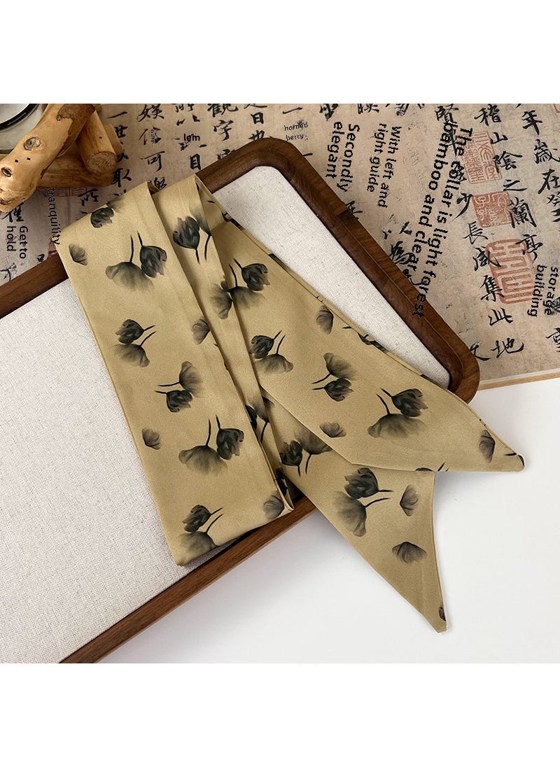 Generic Vintage Chinese Long Silk Scarf Hairband 24286E Lotus scattered branches 