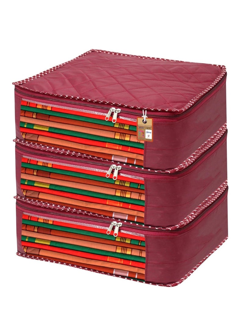 atorakushon Parachute Maroon 3 Piece Saree Cover Blouse Cover Wedding Gift Traveling Bag Wardrobe Organizer Dress protection cover - Image 1