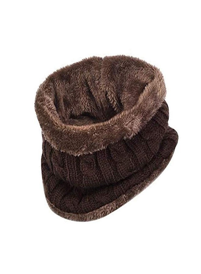 وشاح دائري سميك محبوك مبطن بفرو ناعم مزدوج الطبقات من V3E للجنسين، مقاوم للرياح (بني، مقاس حر)
