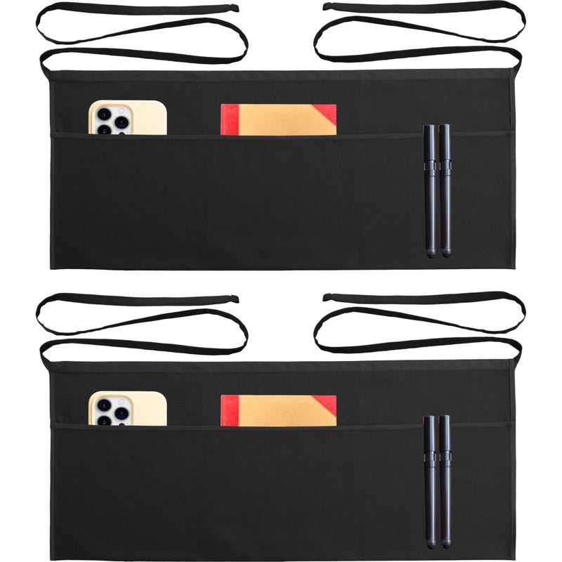 TOSHE Waist Apron with 3 Pockets Waterdrop Resistant Premium Cotton Waitress Apron 10 Color Option Server Apron Chef Apron (2 Pack - Black) - Image 1