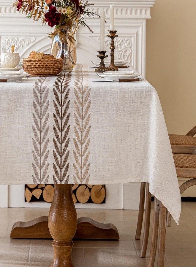 Joyfol Day Linen Tablecloths for Rectangle Table, Heavy Duty Beige Embroidery Tablecloths, Burlap Farmhouse Tablecloth, Waterproof and Wrinkle Free Table Cover, 102''x 55'' - Image 2