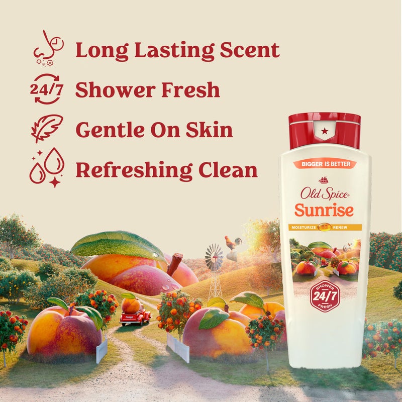 Old Spice Cleansing Body Wash for Men, 24/7 Shower Fresh with Lasting Scent, Moisturize & Renew, Gentle on Skin, Vitamin B3, Sunrise with Peach + Mandarin Peel Scent, 18 oz - Image 2