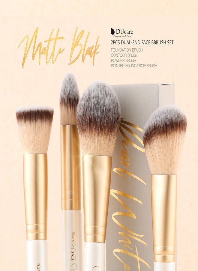 DUcare Makeup Brushes Duo End Foundation Contour Powder and Buffer Brush Bronzer Double Makeup Brush Set 2Pcs white - Image 2