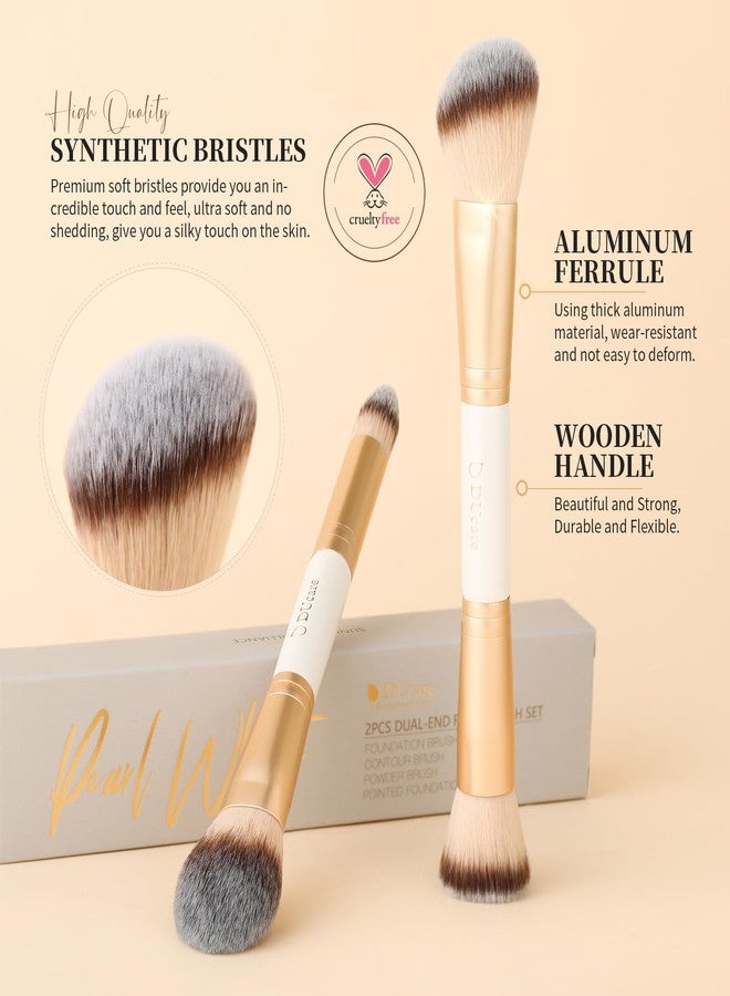 DUcare Makeup Brushes Duo End Foundation Contour Powder and Buffer Brush Bronzer Double Makeup Brush Set 2Pcs white - Image 4