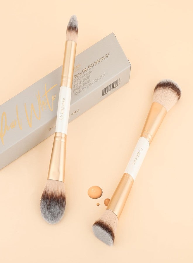 DUcare Makeup Brushes Duo End Foundation Contour Powder and Buffer Brush Bronzer Double Makeup Brush Set 2Pcs white - Image 5