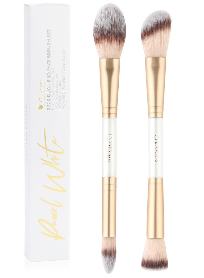 DUcare Makeup Brushes Duo End Foundation Contour Powder and Buffer Brush Bronzer Double Makeup Brush Set 2Pcs white - Image 1
