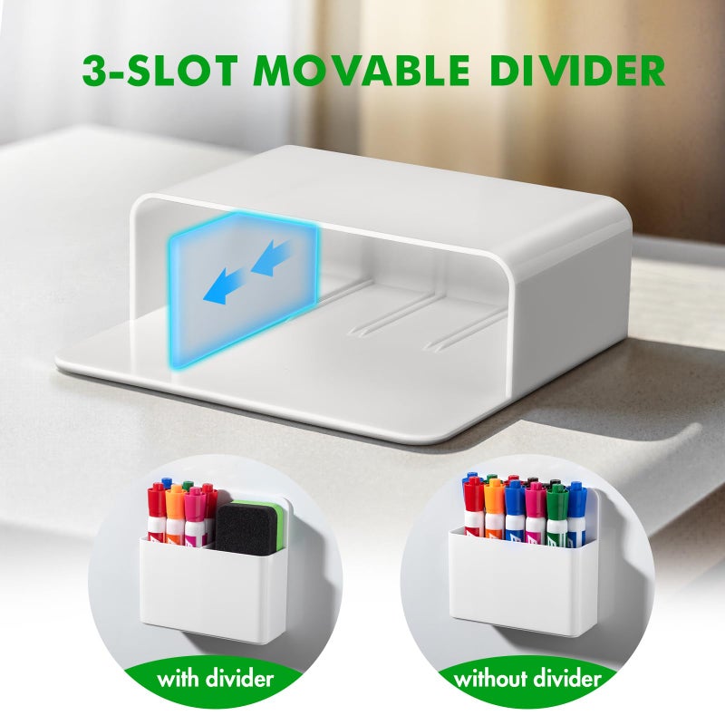 Banafich 2 Pcs Magnetic Dry Erase Marker Holder For Whiteboard  Plastic Magnetic Pen Holder For Refrigerator Fridge  Magnet Pencil Cup For School Classroom  Locker Accessories  Pen Cup Organizer-White - Image 3