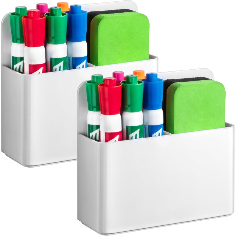 Banafich 2 Pcs Magnetic Dry Erase Marker Holder For Whiteboard  Plastic Magnetic Pen Holder For Refrigerator Fridge  Magnet Pencil Cup For School Classroom  Locker Accessories  Pen Cup Organizer-White - Image 1
