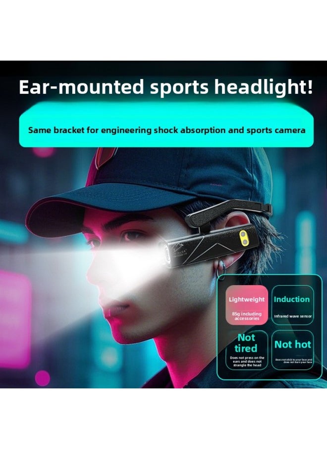 Lightweight Detachable Headband Lighting Lamp Mountain Camping Dual Light Source Head Lamp Night Running Fishing Induction Headlight-Color:Supreme Version Hn-t202sh Yellow Light Sensor Headlight